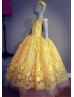 Beaded Yellow Floral Flower Girl Dress